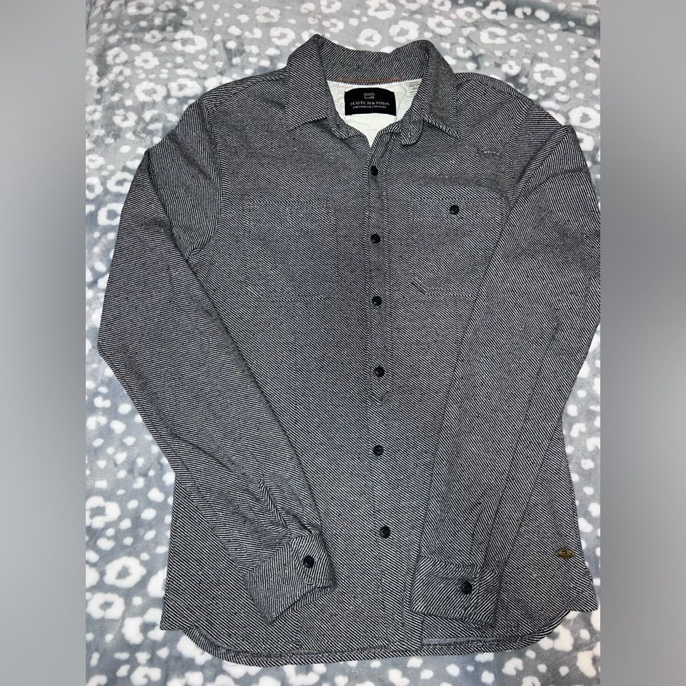 Scotch & Soda Herringbone Button Down Shirt – Black White Tailored Fit - Picture 6 of 10